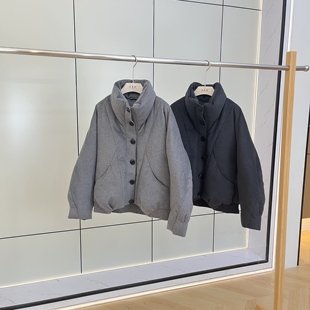 进口实体同步高奢羊毛绒面95鹅绒服女短款立领时尚复古保暖外套