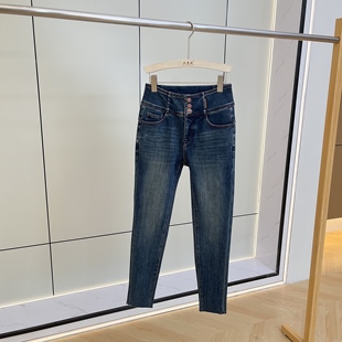 加绒加厚保暖九分小脚裤女莱赛尔高腰牛仔裤女弹力铅笔裤秋冬新款