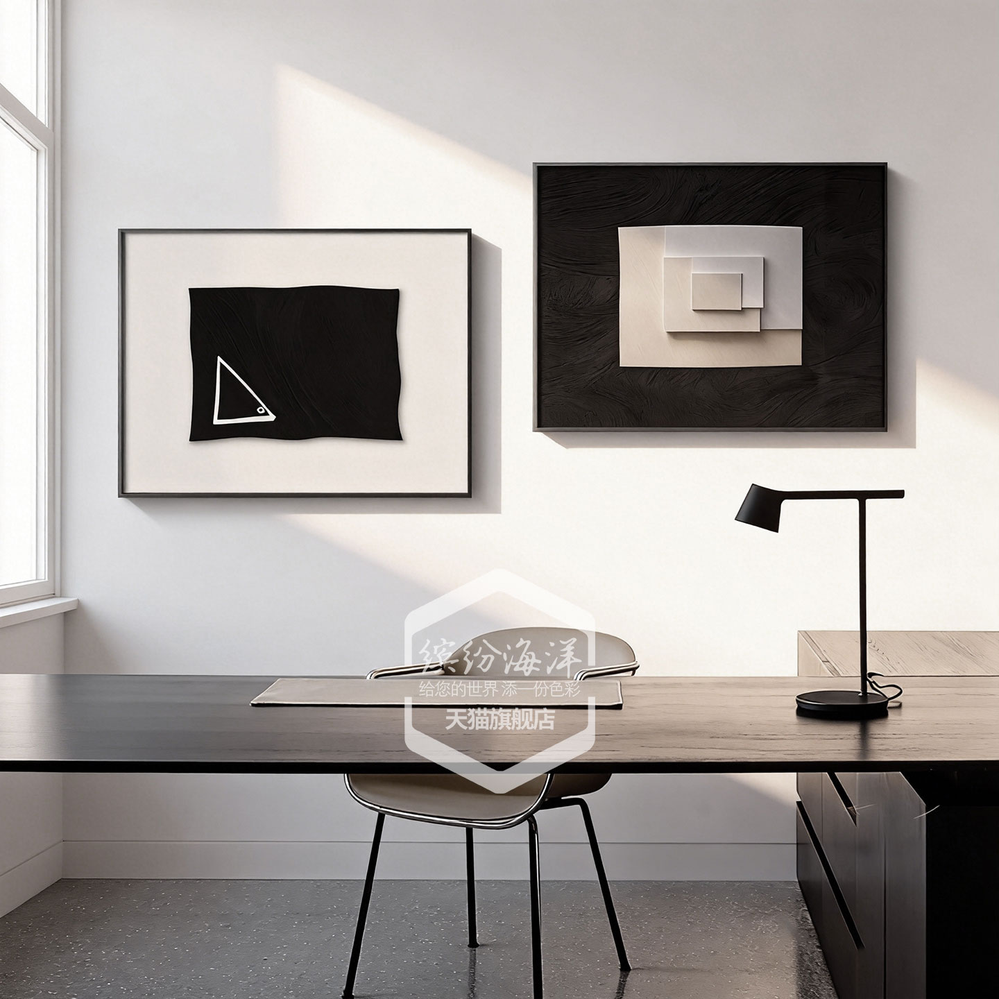 现代简约黑白几何电表箱遮挡画