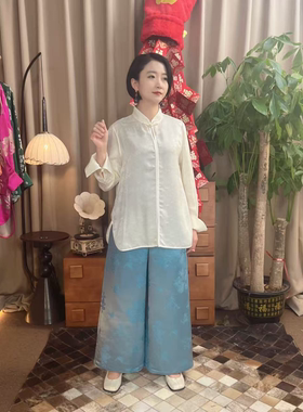 多元国风 重磅桑蚕丝高定休闲丝毛阔腿裤 MY99008