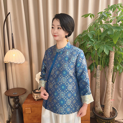 多元国风 非遗苏地 星罗棋布 名家宋锦螺钿桑蚕丝T恤上衣 MT98118