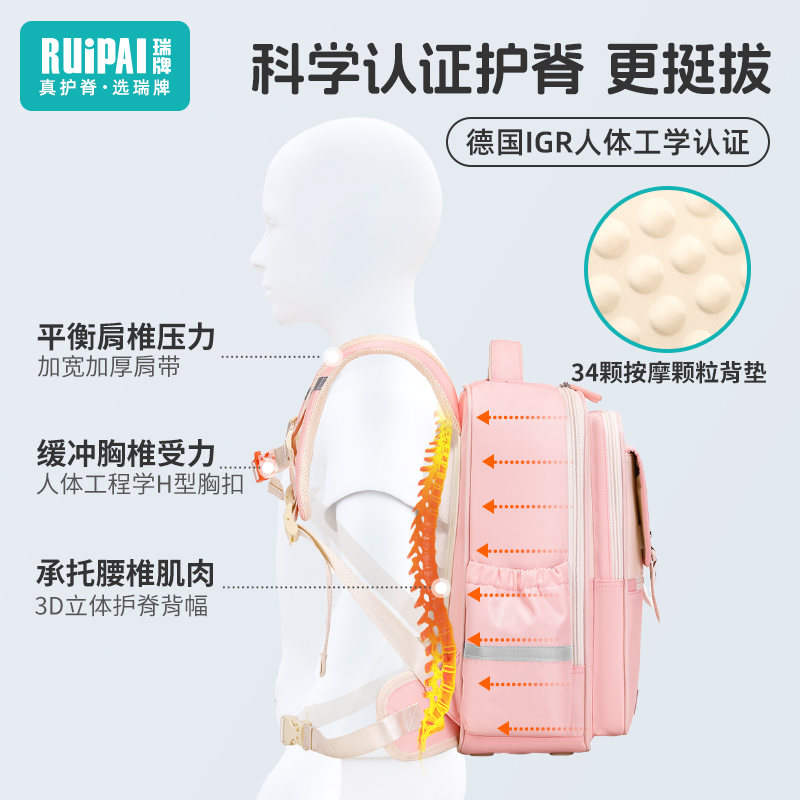 德国RUIPAI科学小学生减重护脊书包女孩用背三到六年级大容量减负