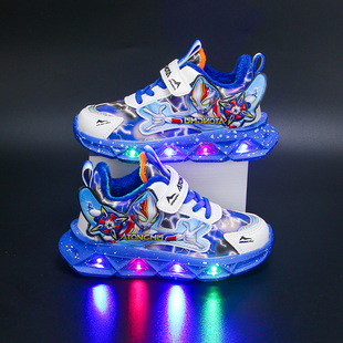 温州奥特曼潮牌痞帅炸街男童鞋带灯冬季加绒保暖运动鞋旋转扣跑步