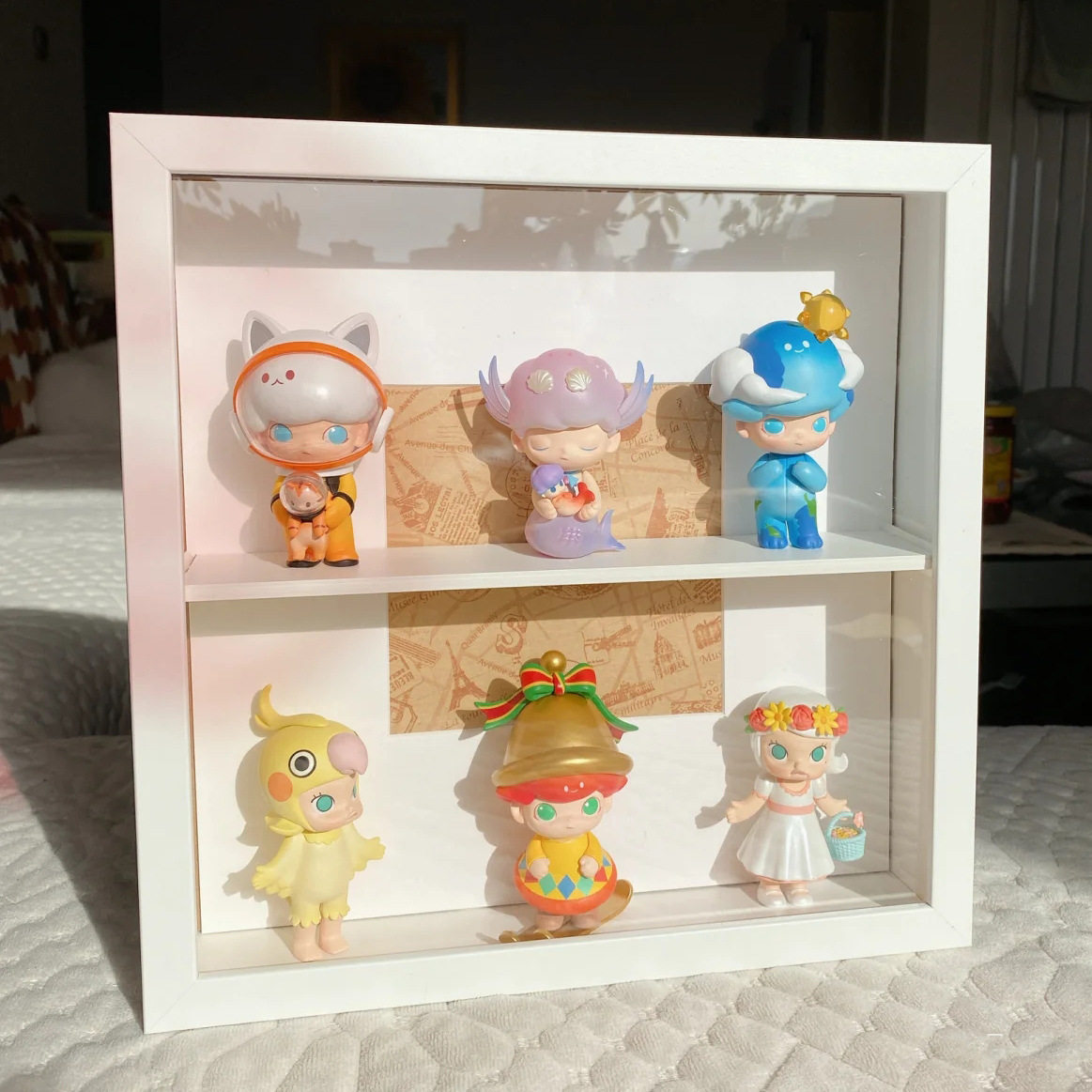 正方形卡通盲盒收纳相框 泡泡玛特收纳盒黑色积木盒子中空5cm画框