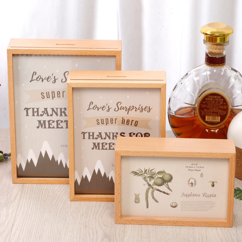 木质标本存钱罐相框实木桌面儿童