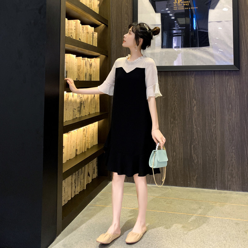 小清新连衣裙女2020夏季新款韩版显瘦拼接中长款时尚荷叶边连衣裙