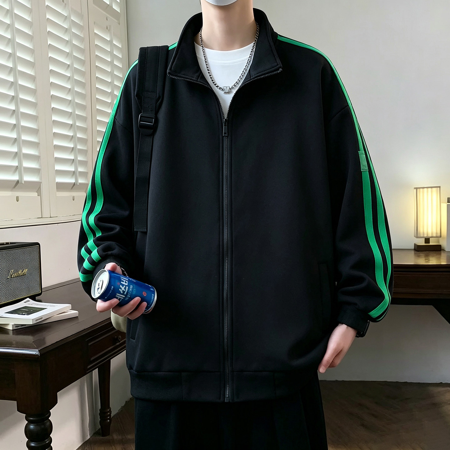 翻领潮流撞色夹克男秋季韩版修身时尚潮牌男士棒球服运动外套男