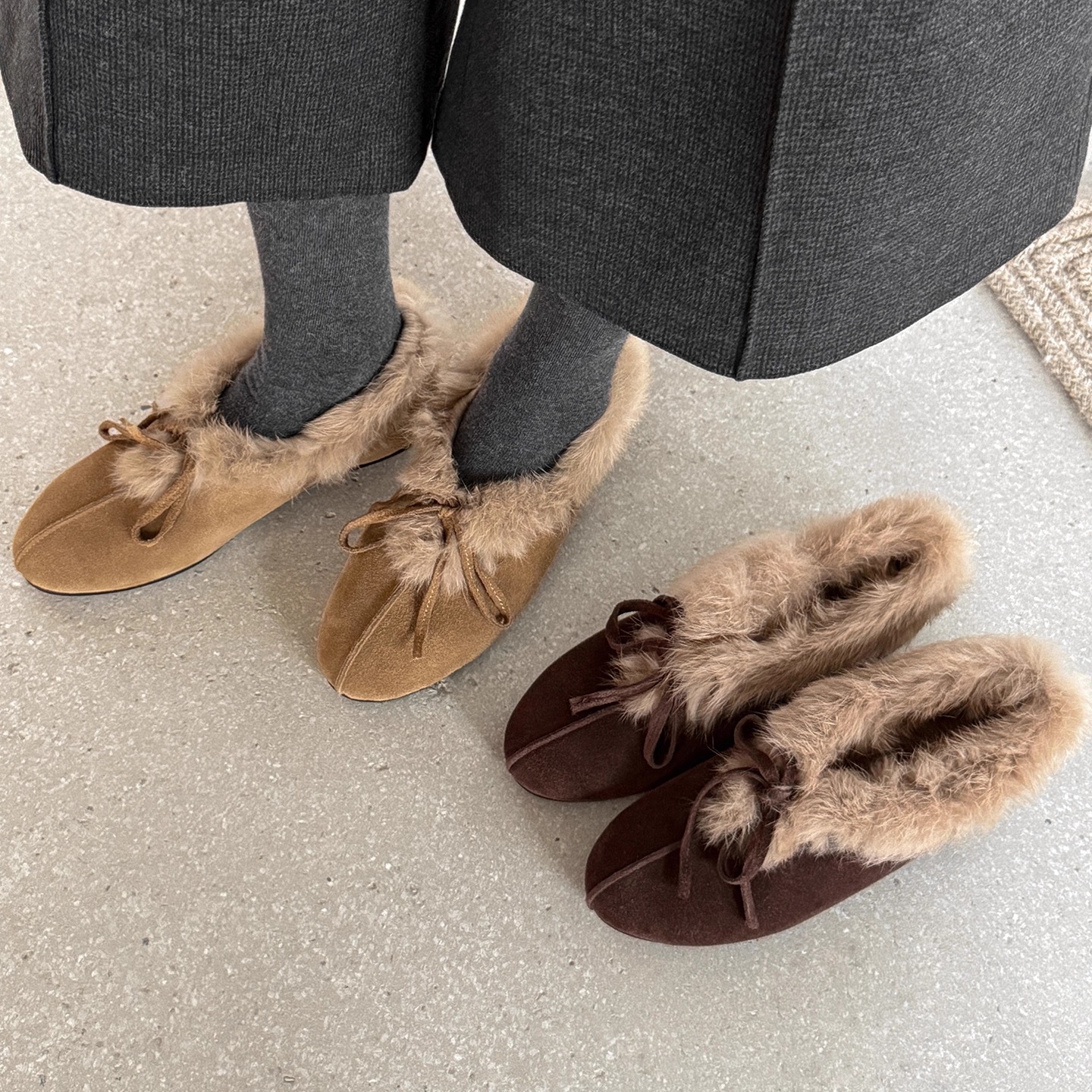 加绒毛毛鞋女2025新款蝴蝶结保暖