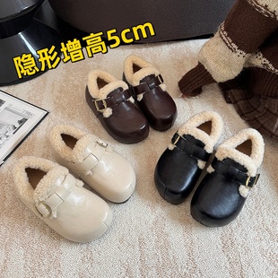 内增高5cm厚底全包勃肯棉鞋女加绒毛毛鞋冬季新款雪地靴女乐福鞋