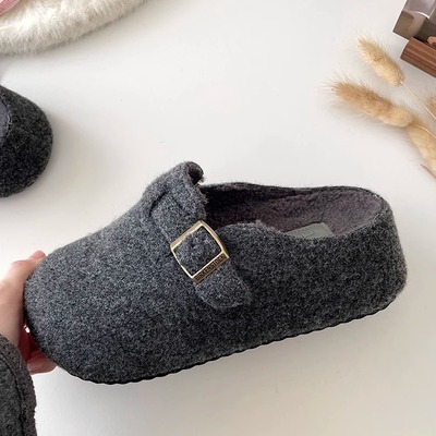 勃肯鞋女加绒半拖鞋2025秋冬新款