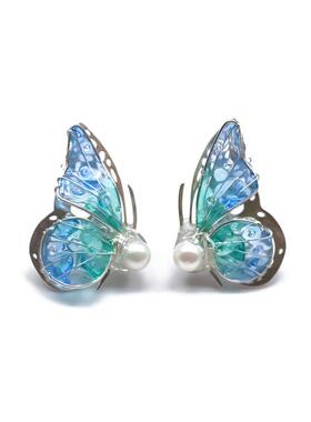 【鹦鹉梨推荐】灵扬手作渐变色蝴蝶流苏耳饰小众独特设计锆石耳饰