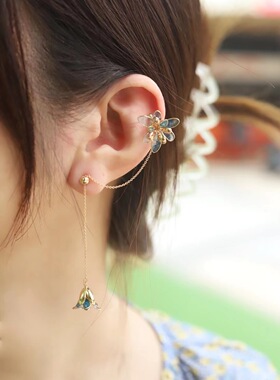 Young Studio木日一勿栀子花耳挂AB款不对称女士纯银气质小众耳钉