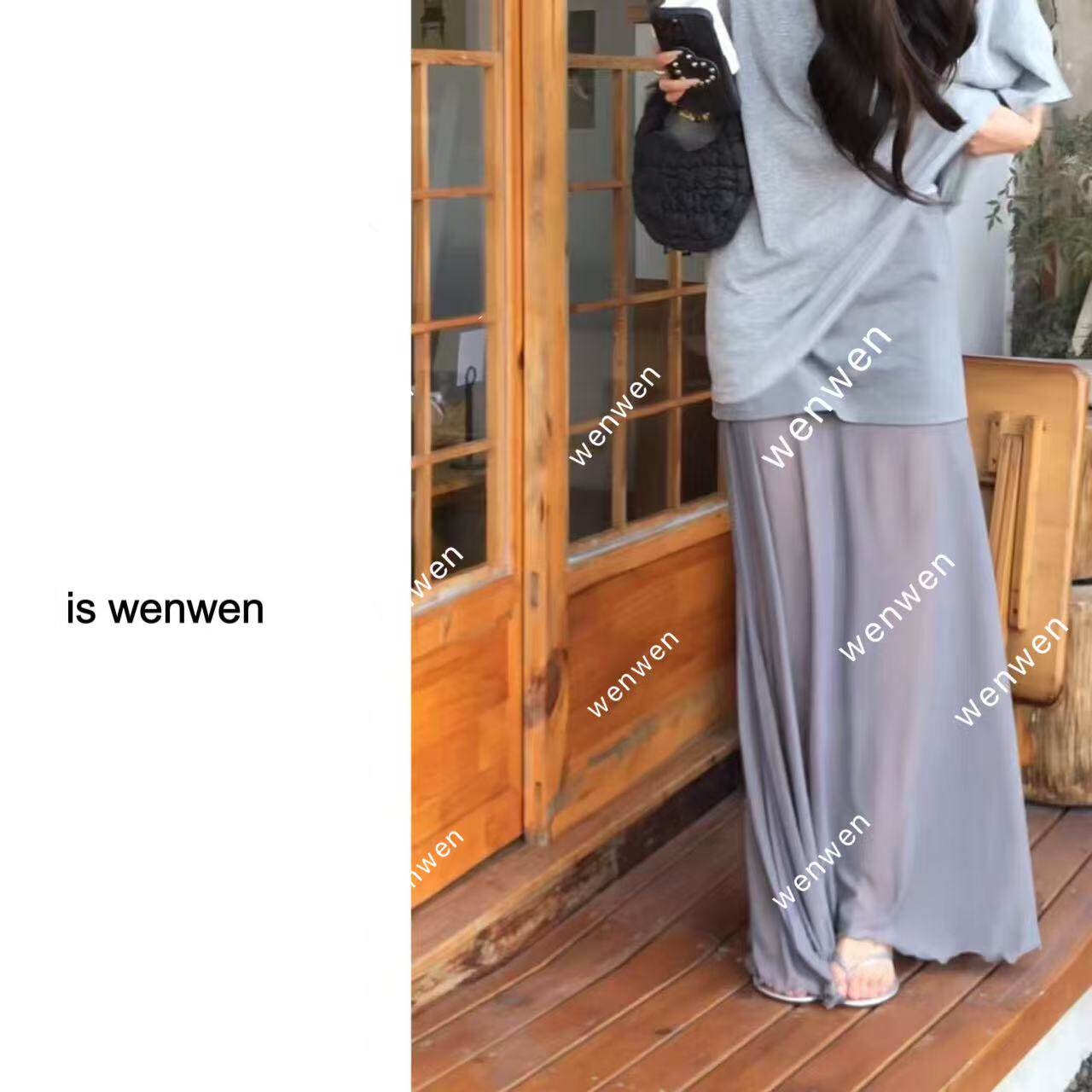 WEN夏新法式高腰网纱鱼尾半身裙