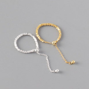 S925纯银菜花戒指波光粼粼简约满天星指环抽拉可调节超闪银送闺蜜