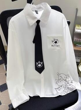 夏季学院风翻领白衬衫长袖男女班服毕业高中学生jk制服衬衣印logo