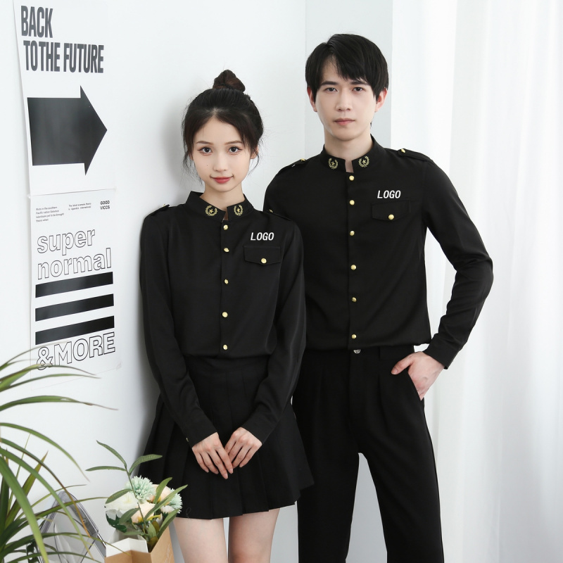 男女服务员工作服秋冬装长袖衬衫夜场ktv服务生酒吧员工空少制服