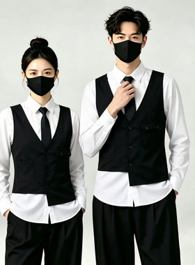 秋冬季夜店KTV服务员长袖衬衫男假两件工作服定制logo发型师上衣