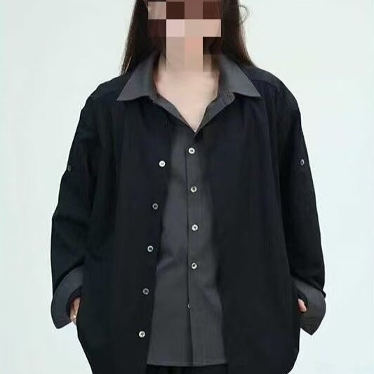 2025发廊工作服美发助理男女酒吧化妆师摄影师假两件衬衫logo定制