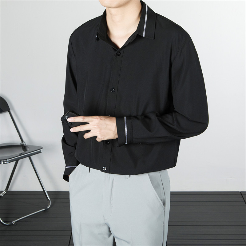 雅痞高级感免烫休闲商务垂感衬衫酒店经理秋季长袖纯色衬衣男士潮