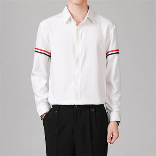 酒吧发型师理发店廊时尚商务美发师长袖衬衫白色工作服男logo定制