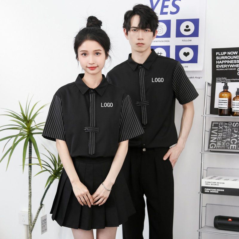 定制衬衫印字logo图案夏装宽松西餐厅奶茶咖啡店男女团体公司工装