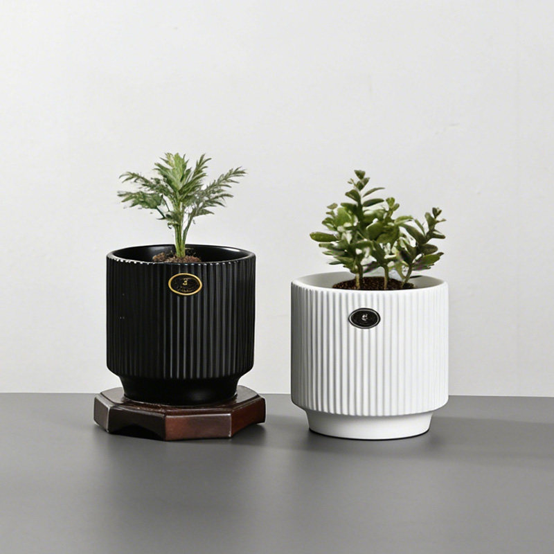 黑白撞色竖纹智能花盆套装自动吸水带水位窗桌面绿植种植盆器,鲜花速递/花卉仿真/绿植园艺,花盆,淘宝优惠券,粉丝福利购,淘宝优惠卷