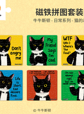 3D-JP牛牛斯顿日常系列16片磁铁拼图趣味冰箱贴 猫的态度D1633