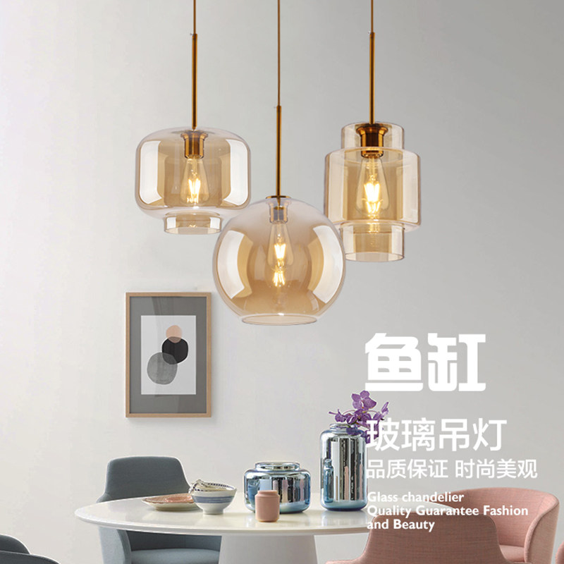 北欧简约轻奢金色玻璃吊灯创意单头餐厅吧台后现代过道卧室床头灯
