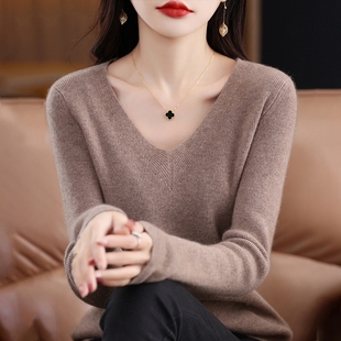 套头毛衣紧身修身 秋冬时尚 长袖 女V领新款 洋1015k 高档针织打底衫