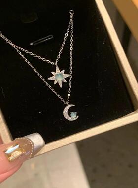 s925小众设计款危料新品ins风六芒星双层项链星星月亮韩版锁骨链