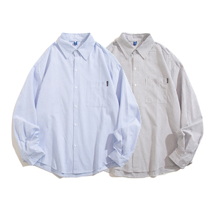 CityBoy日系廓形条纹宽松全棉长袖衬衫501-2-CS005-P50图片