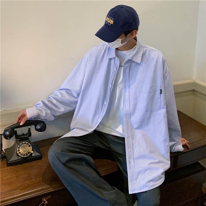秋装新款CityBoy日系廓形条纹宽松全棉长袖衬衫501-2-CS005-P50,男装衬衫,星座501-2