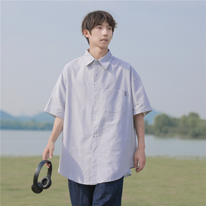 CityBoy日系廓形蓝色条纹宽松短袖衬衫501-2-CS008-P4859图片