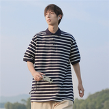夏季日系条纹polo衫短袖T恤501-2-T1004-P50控68，男装T恤，星座501-2