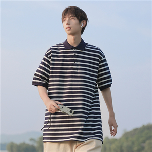夏季日系条纹polo衫短袖T恤501-2-T1004-P50控68图片