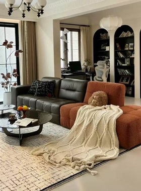 夏图沙发M&D系列TM33提拉米苏甜品沙发撞色皮布组合/TE19T006TE04