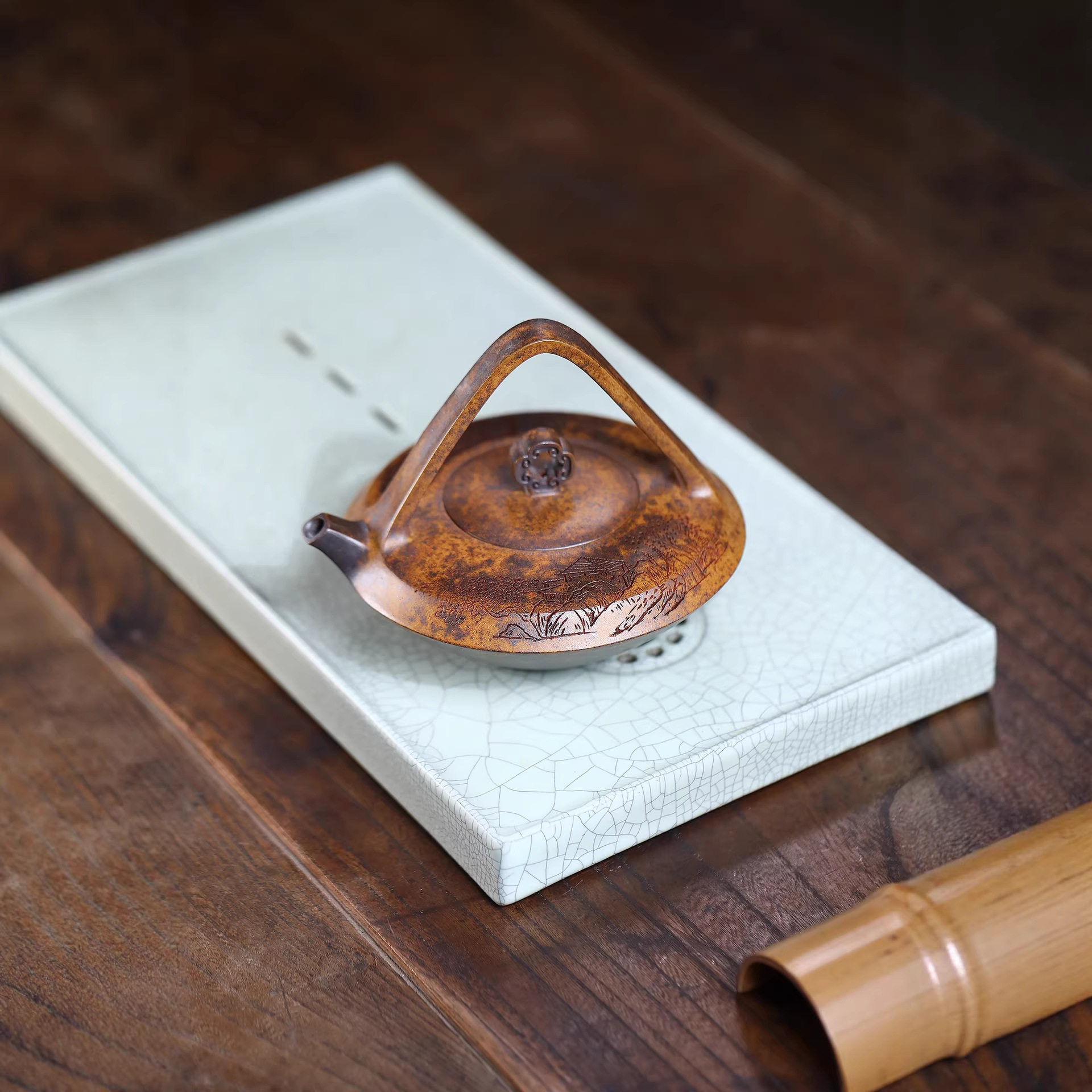 宜兴紫砂壶佛灯提梁龙窑柴烧龙骨金砂高端名家紫砂壶茶桌文人品茗