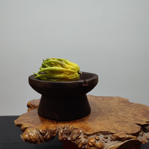 纯实木香樟木佛手柑托盘高脚底座玄关茶室桌面装饰高颜值盘子饰品