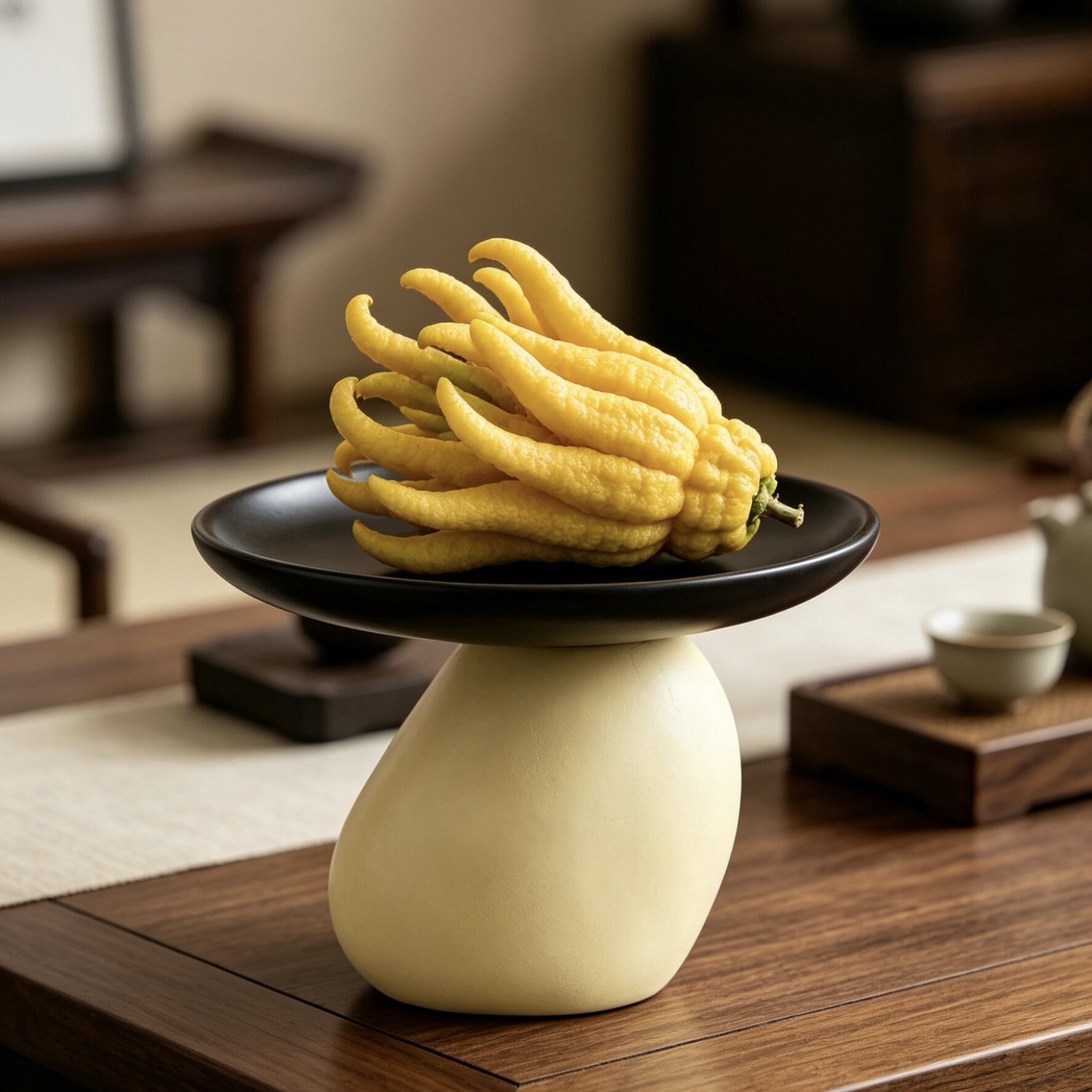中古风侘寂放佛手柑瓜果托盘高脚佛前佛堂高级感客厅玄关宋代美学
