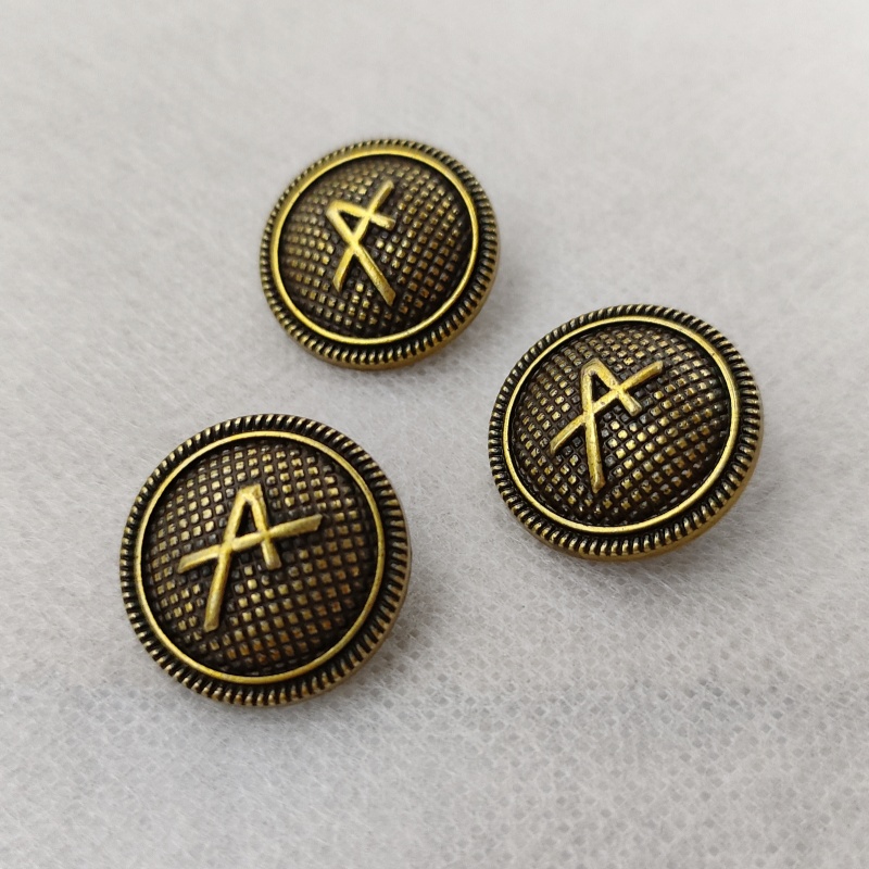 复古小香英伦风古金色扣子格纹字母A 金属纽扣毛衣针织西装大衣扣