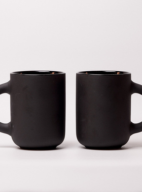 Stelton Theo马克杯北欧风格黑色陶瓷日系简粗陶杯350ml一套两支