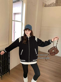 JY 簡依 奧粒絨棒球服外套女美式英倫風撞色拼接慵懶風開衫25冬款