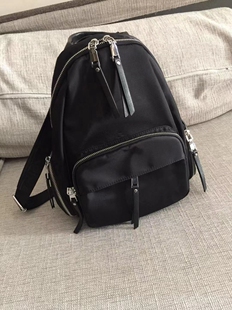 野狼部落小牛皮拼接牛津布双肩背包女韩版简约耐看多隔层很轻背包