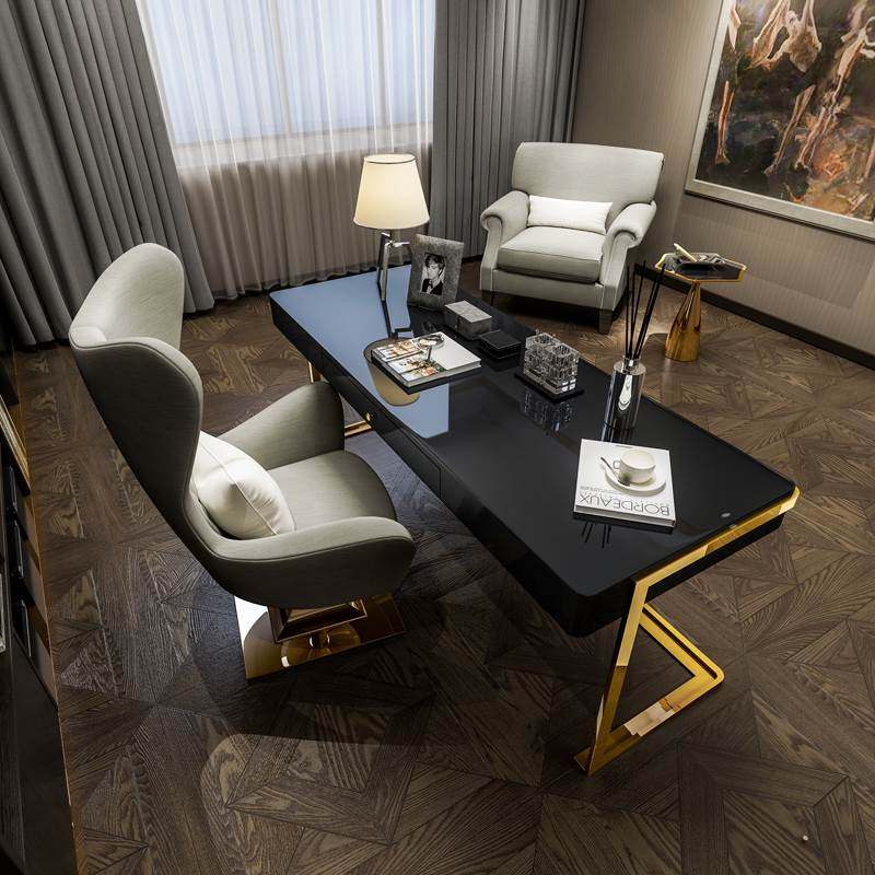 后现代轻奢书桌时尚办公桌写字台烤漆简约不锈钢卧室镀钛金电脑桌|ruв категории жилой мебели, Таблица класса, стол - от Buy2taobao.com для оказания профессиональной услуги покупки агента Taobao