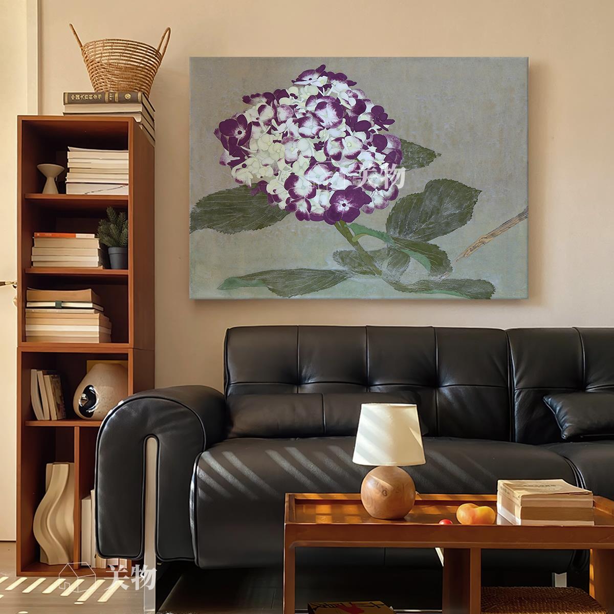 中式复古绣球花手绘油画中古风花卉客厅沙发背景墙挂画方形装饰画图片