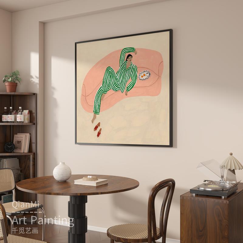 北欧风线条人物客厅装饰画抽象餐厅卧室方形挂画玄关小众艺术壁画图片
