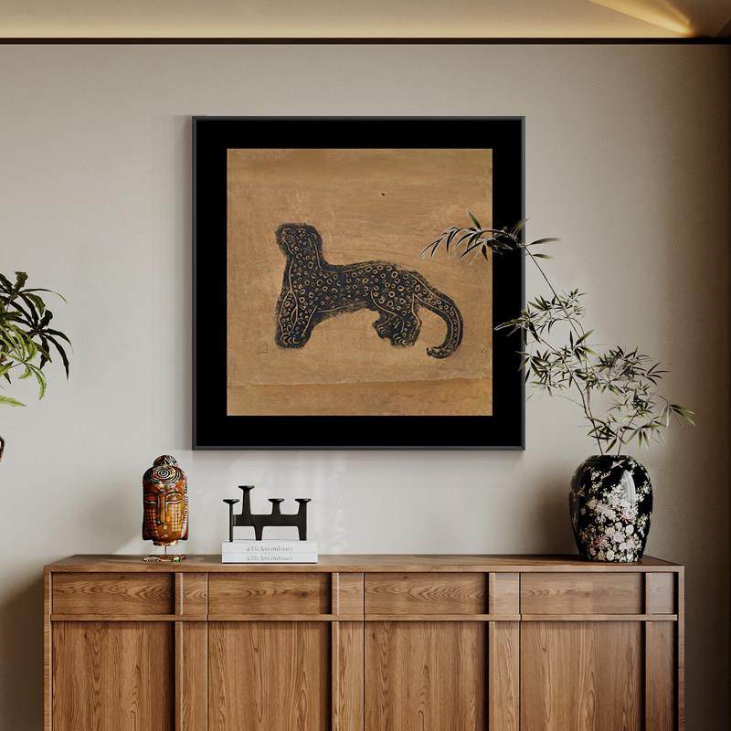 中古风常玉金钱豹高级感方形装饰画客厅玄关餐厅卧室背景墙壁挂画,家居饰品,油画,淘宝优惠券,粉丝福利购,淘宝优惠卷