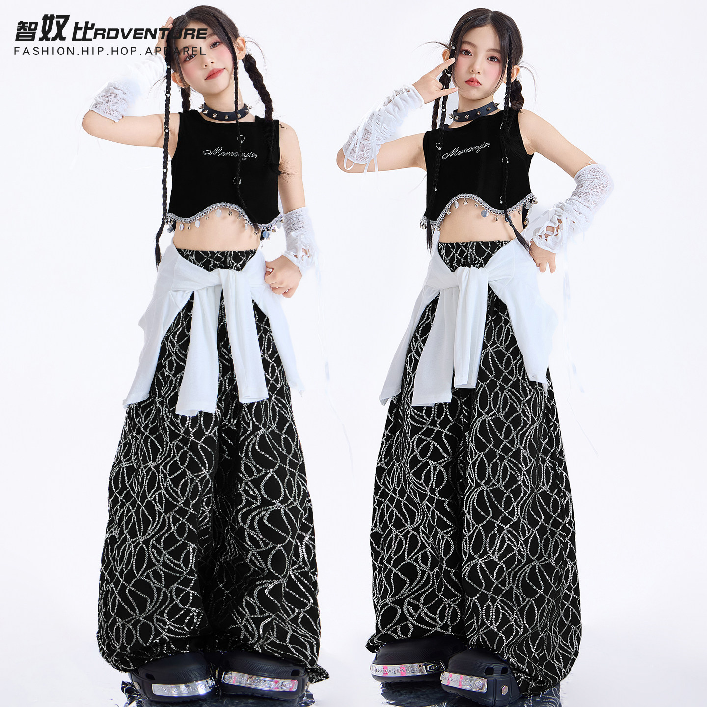 爵士舞服装女童甜酷黑色zz现代舞演出服舞蹈练功服女团韩舞Kpop夏