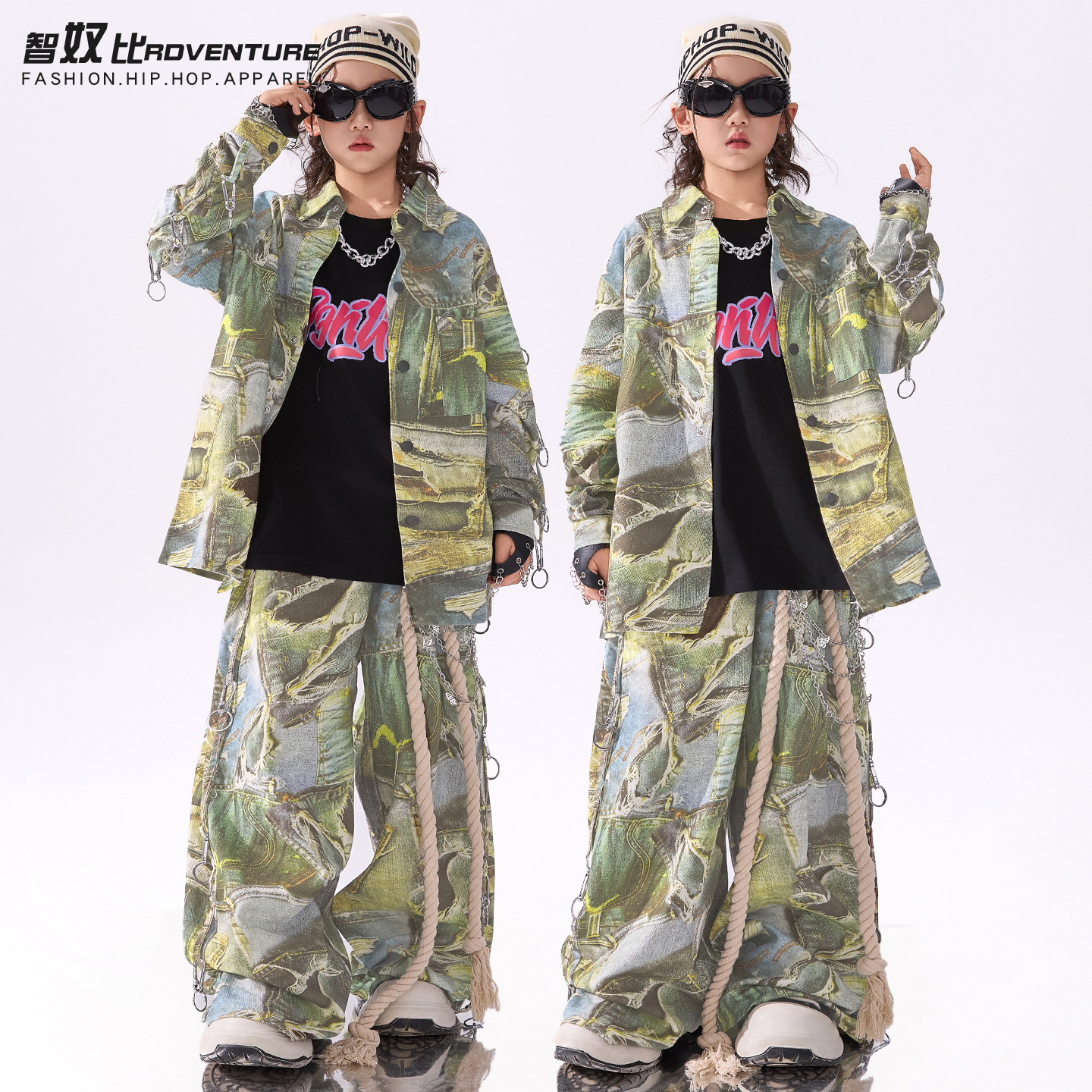 街舞儿童潮服男童秋季绿色套装