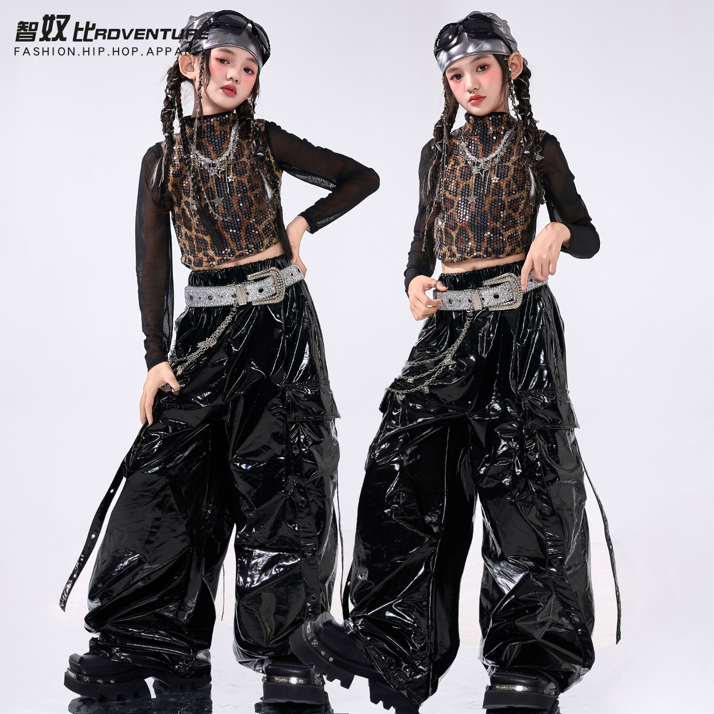 爵士舞女童服装女团舞蹈服豹纹
